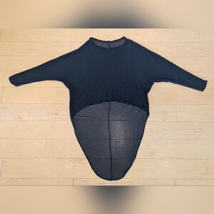 Black High Low Poncho Cape Top Sheer Back Oversized L XL